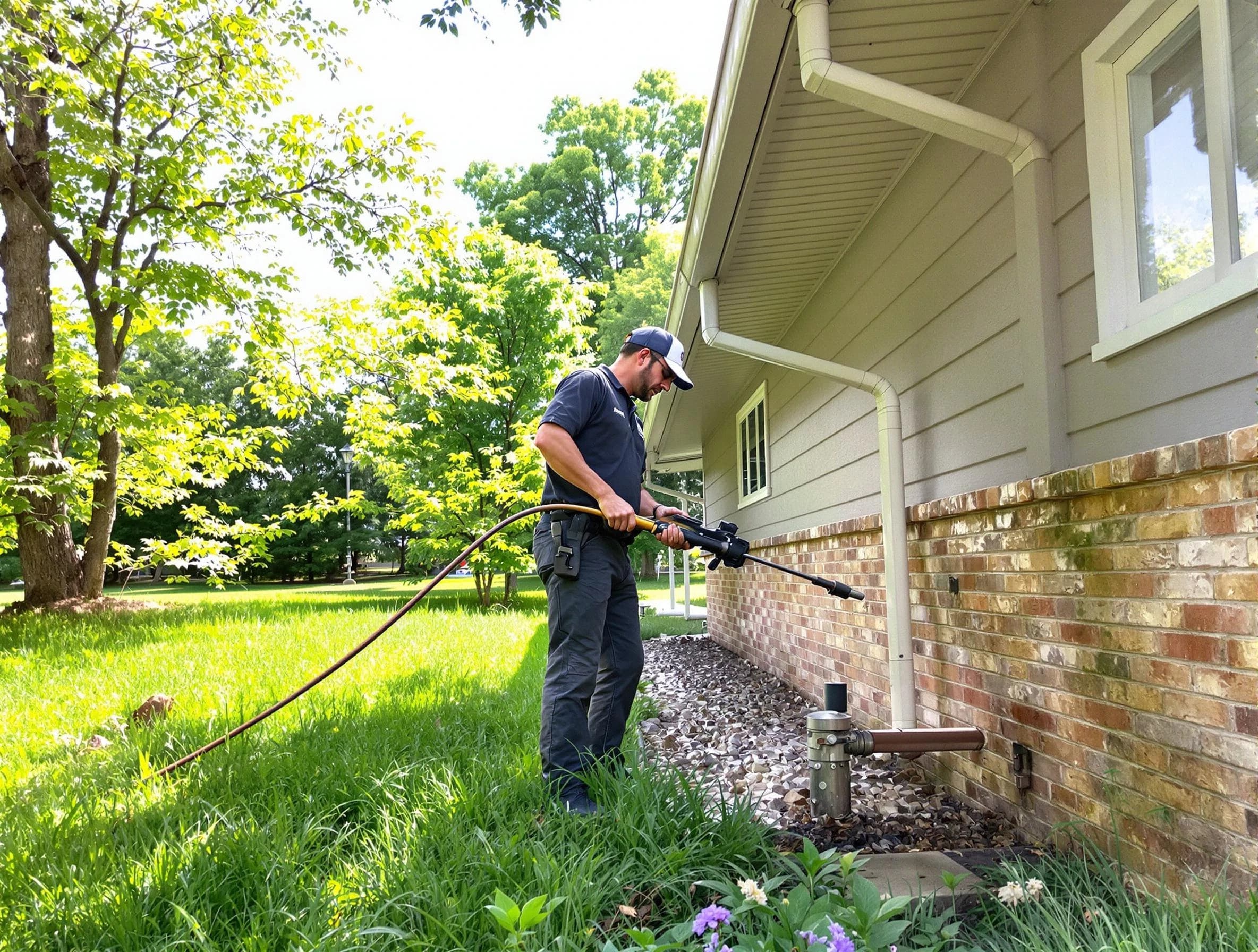 Broadview Heights Roofing Company removing debris from a downspout in Broadview Heights, OH