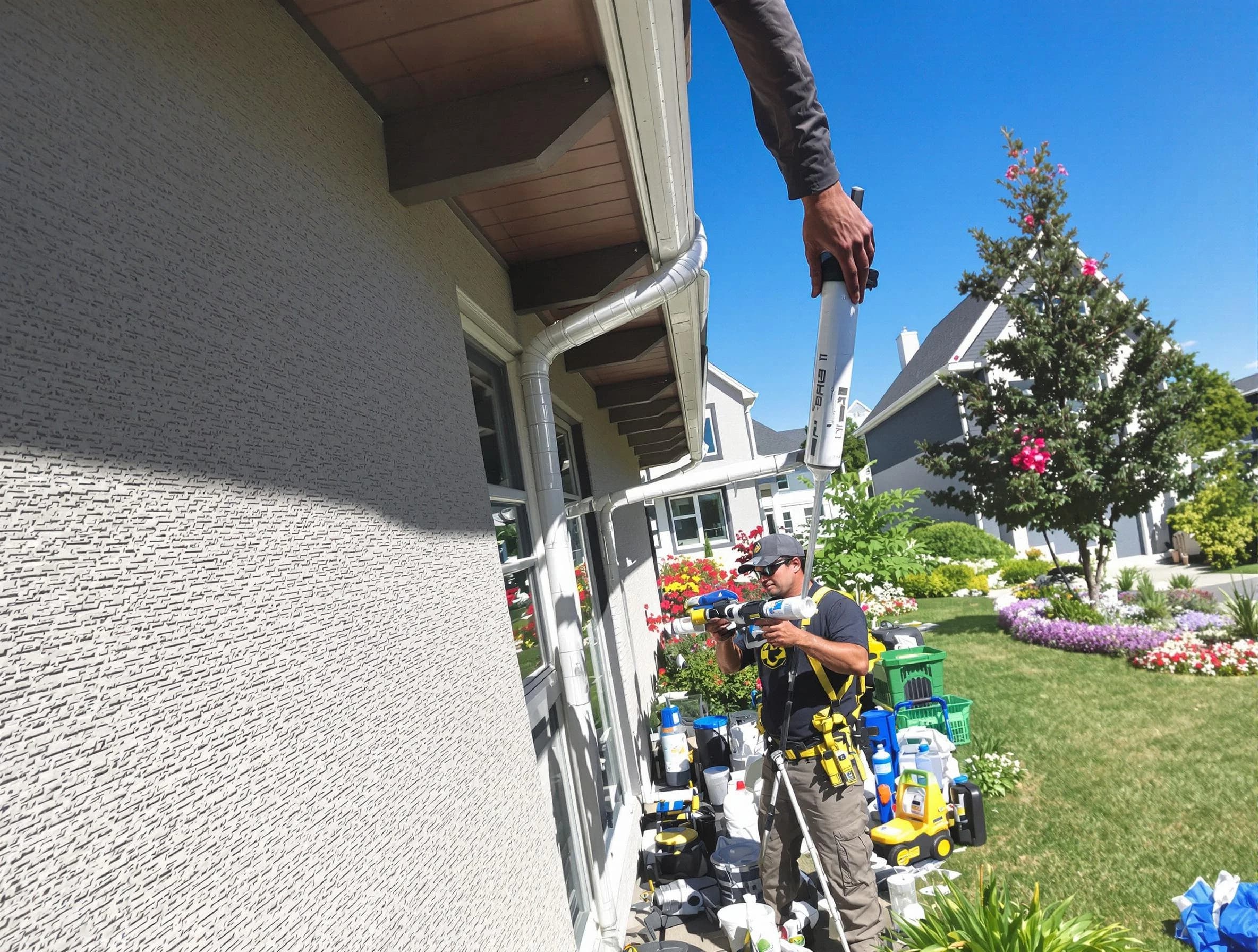 Reinforced downspout bracket installed by Broadview Heights Roofing Company in Broadview Heights, OH