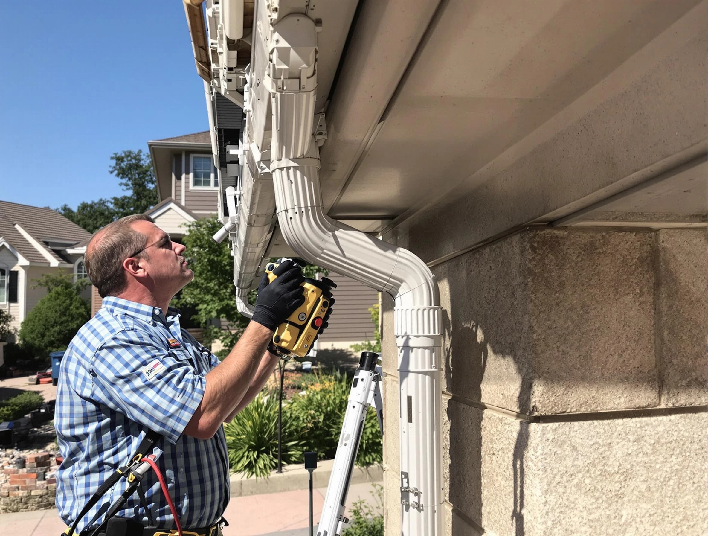 Close-up of a restored downspout system by Broadview Heights Roofing Company in Broadview Heights, OH