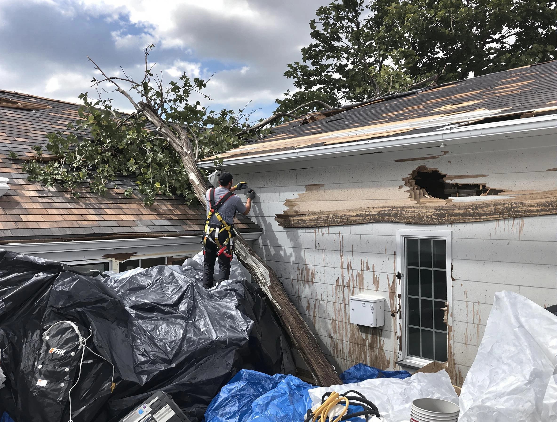 Broadview Heights Roofing Company technicians handling urgent roof damage in Broadview Heights, OH