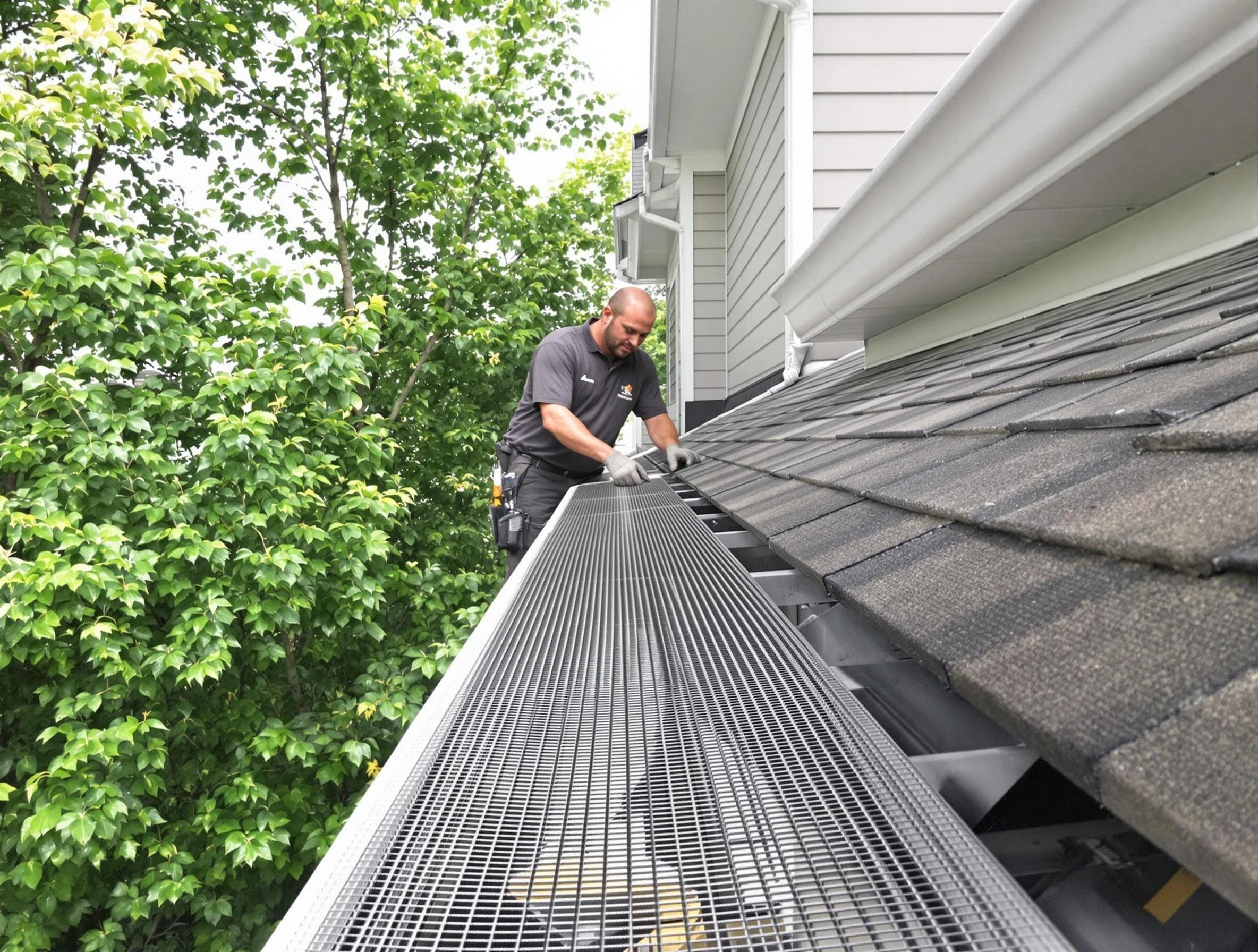 Close-up of gutter guards installed by Broadview Heights Roofing Company in Broadview Heights, OH