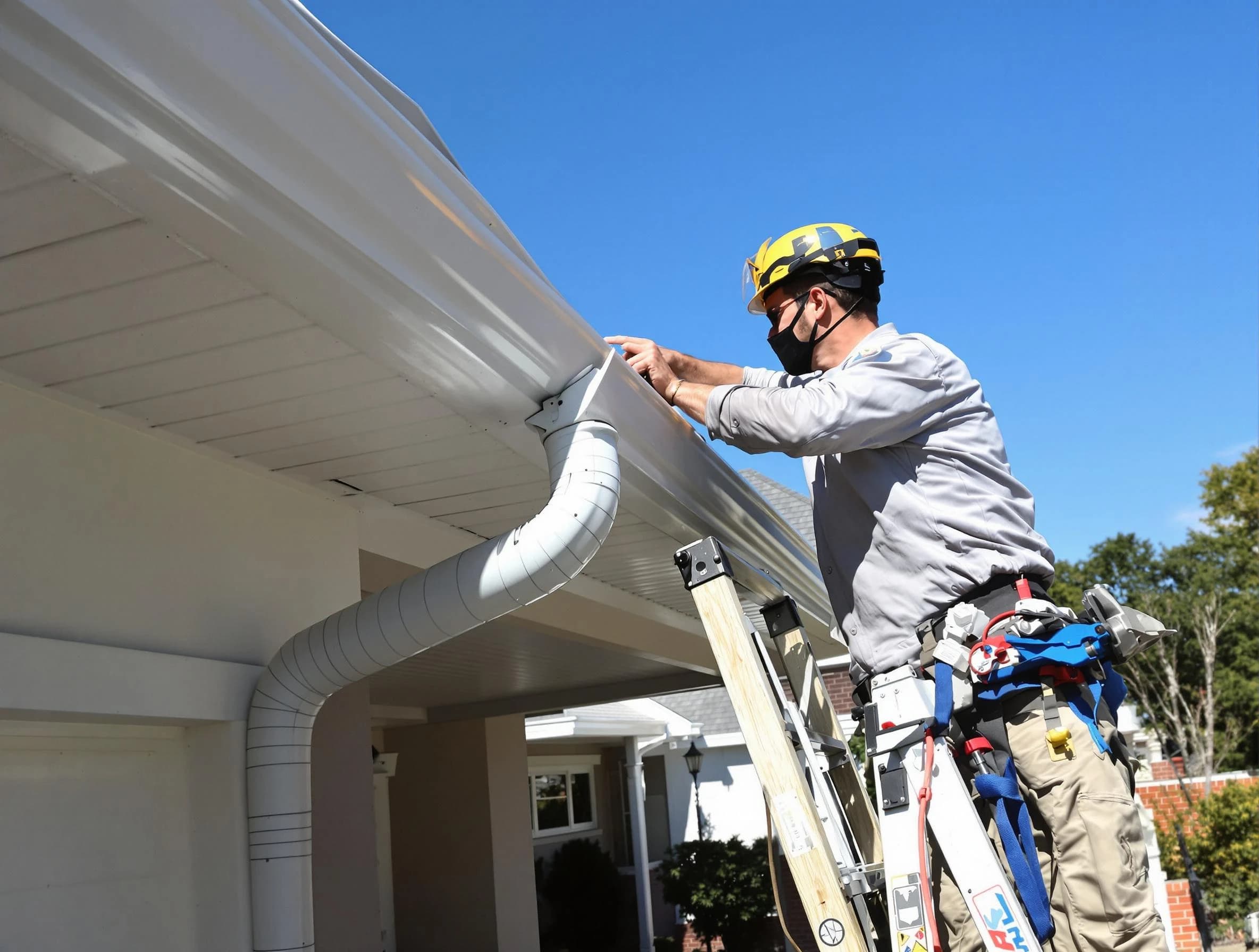 Close-up on a freshly sealed gutter joint by Broadview Heights Roofing Company in Broadview Heights, OH