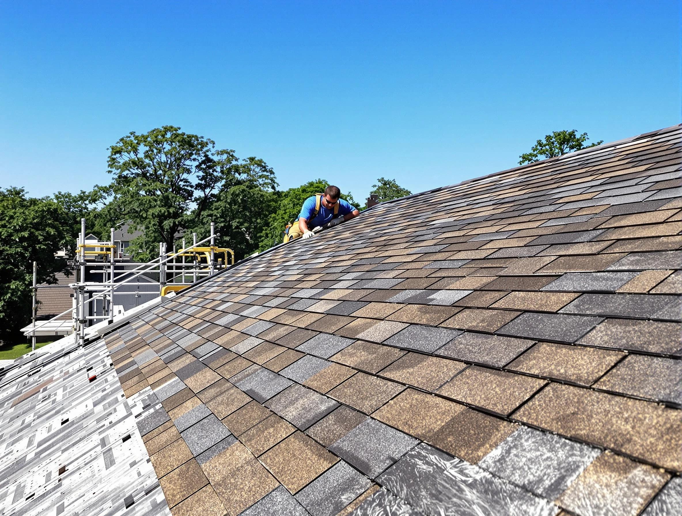 Close-up of new shingles installed by Broadview Heights Roofing Company in Broadview Heights, OH